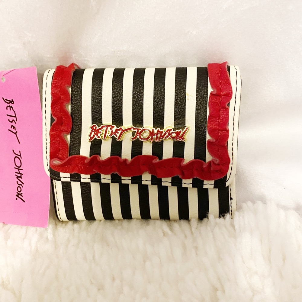 Betsey Johnson French Trifold Wallet Black White